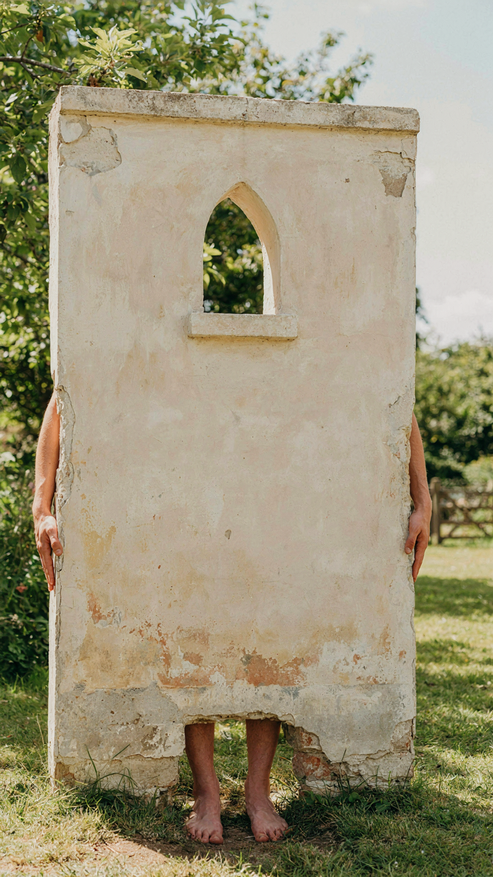 Close up of a cottage exterior paint with faded cream and dry-brushed lighter highlights.