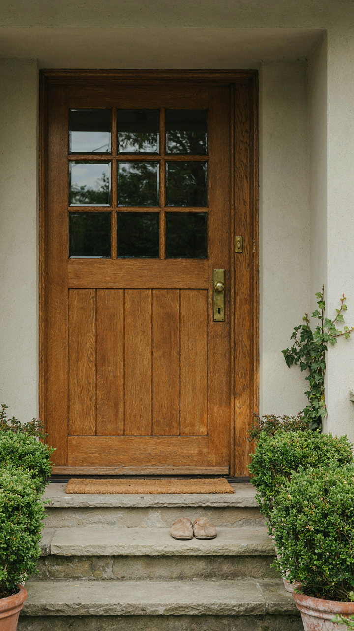 A timeless craftsman front door with glass panels, suggesting lasting quality.