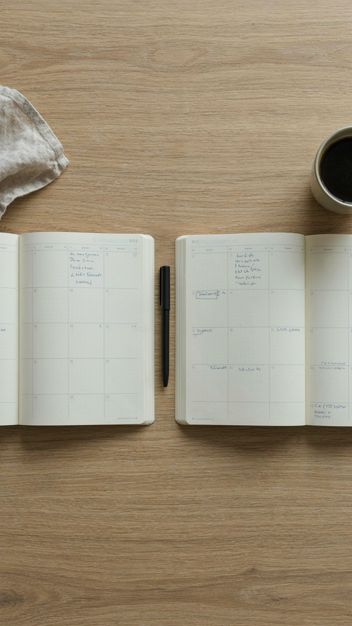 Two daily planners showing separate schedules for main house and cottage.