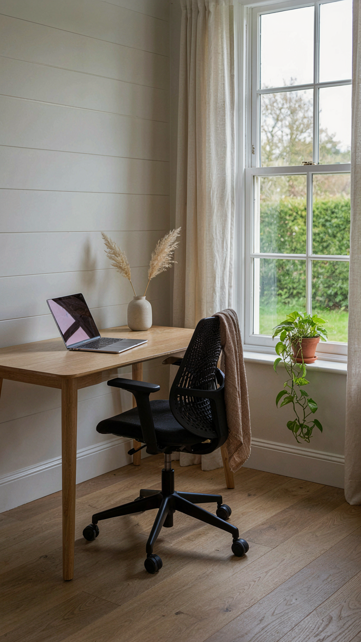 Interior of a cottage guest house set up as a professional workspace.