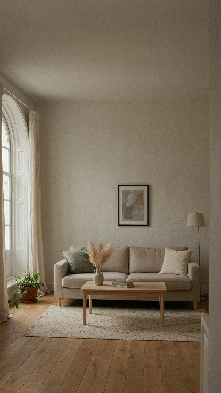 Minimalist Georgian living room with an empty space, showing elegance of subtraction.
