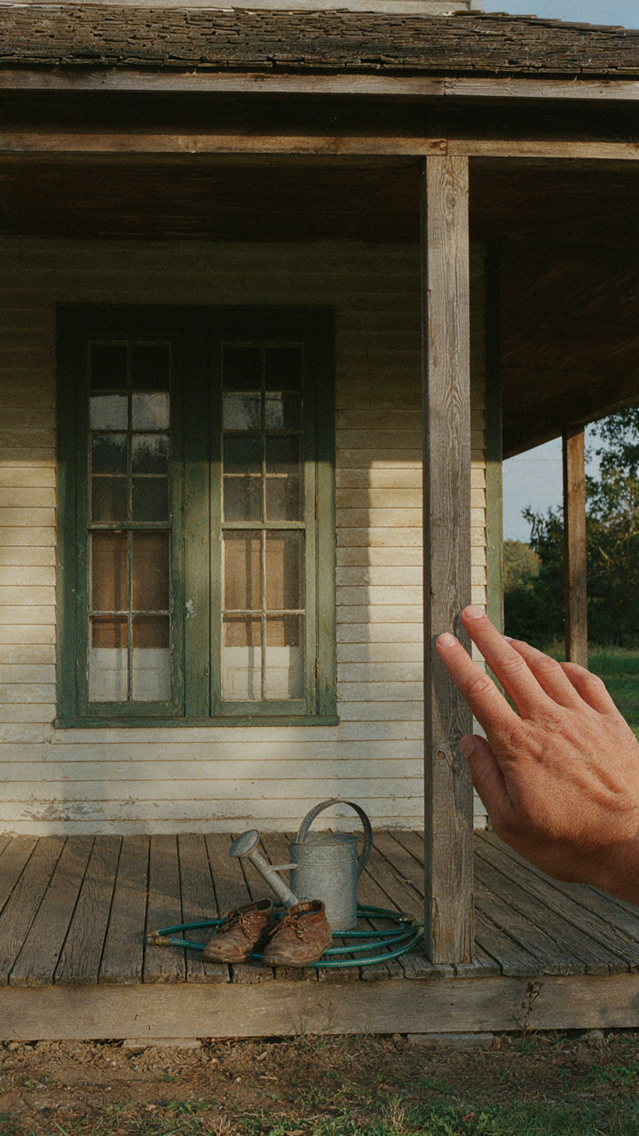 Hand traces the outline of a functional southern farmhouse porch.