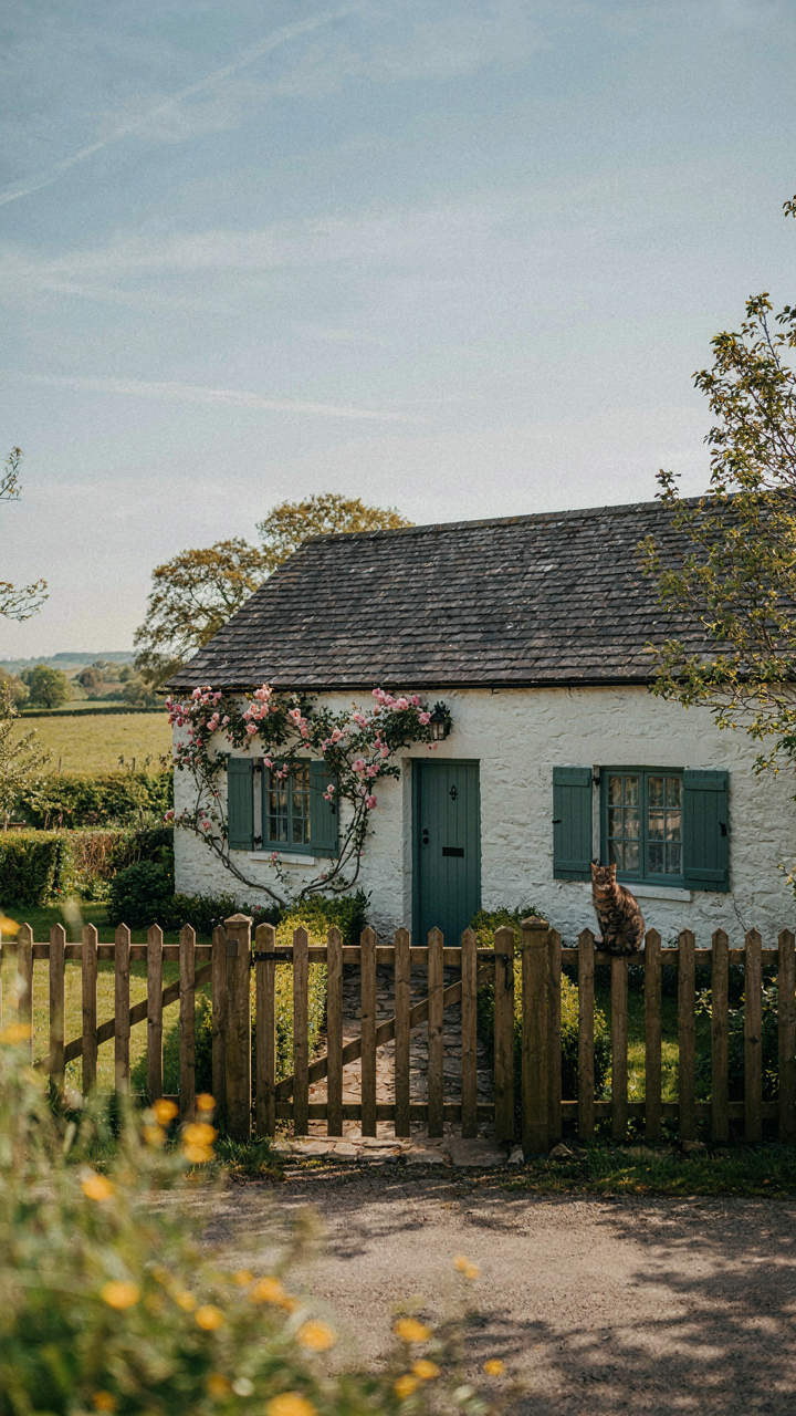 A sturdy wooden fence with a 'Private' sign in front of a small cottage.