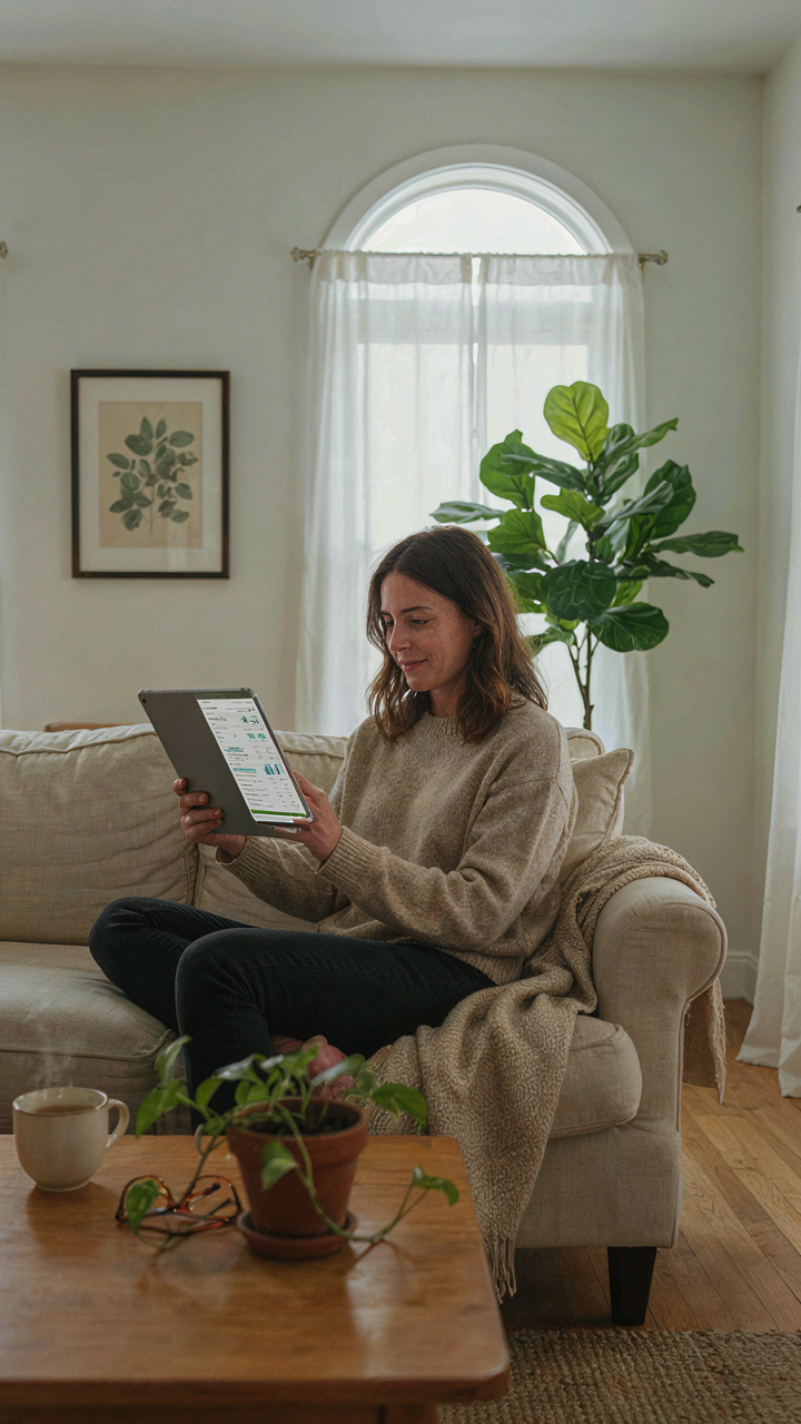 A homeowner reviewing a monthly maintenance budget on a tablet.
