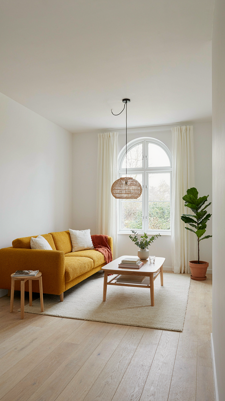 A terracotta vase sits on a light wood table against a warm gray wall.