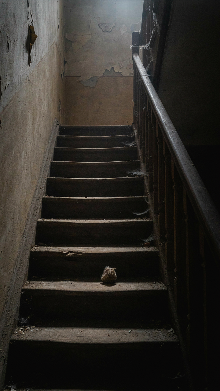 A dark, unused staircase in a house, showing wasted space.