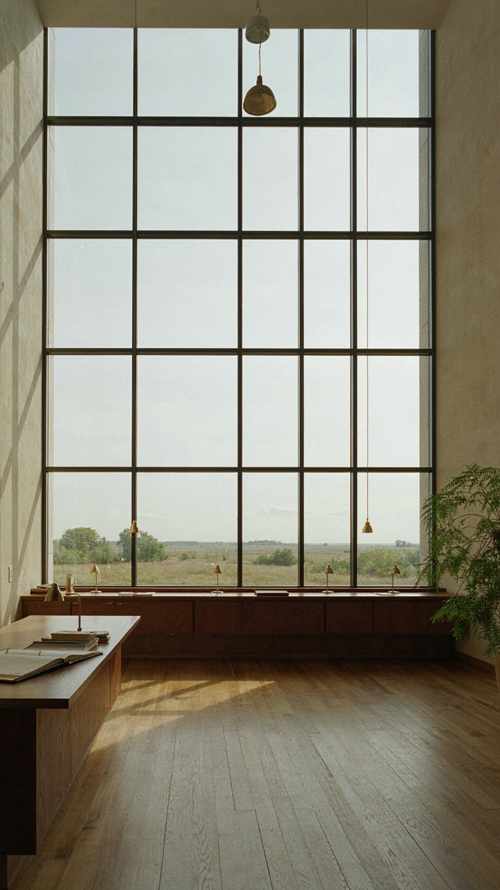 Interior of the Larkin Administration Building showing original prairie style windows.