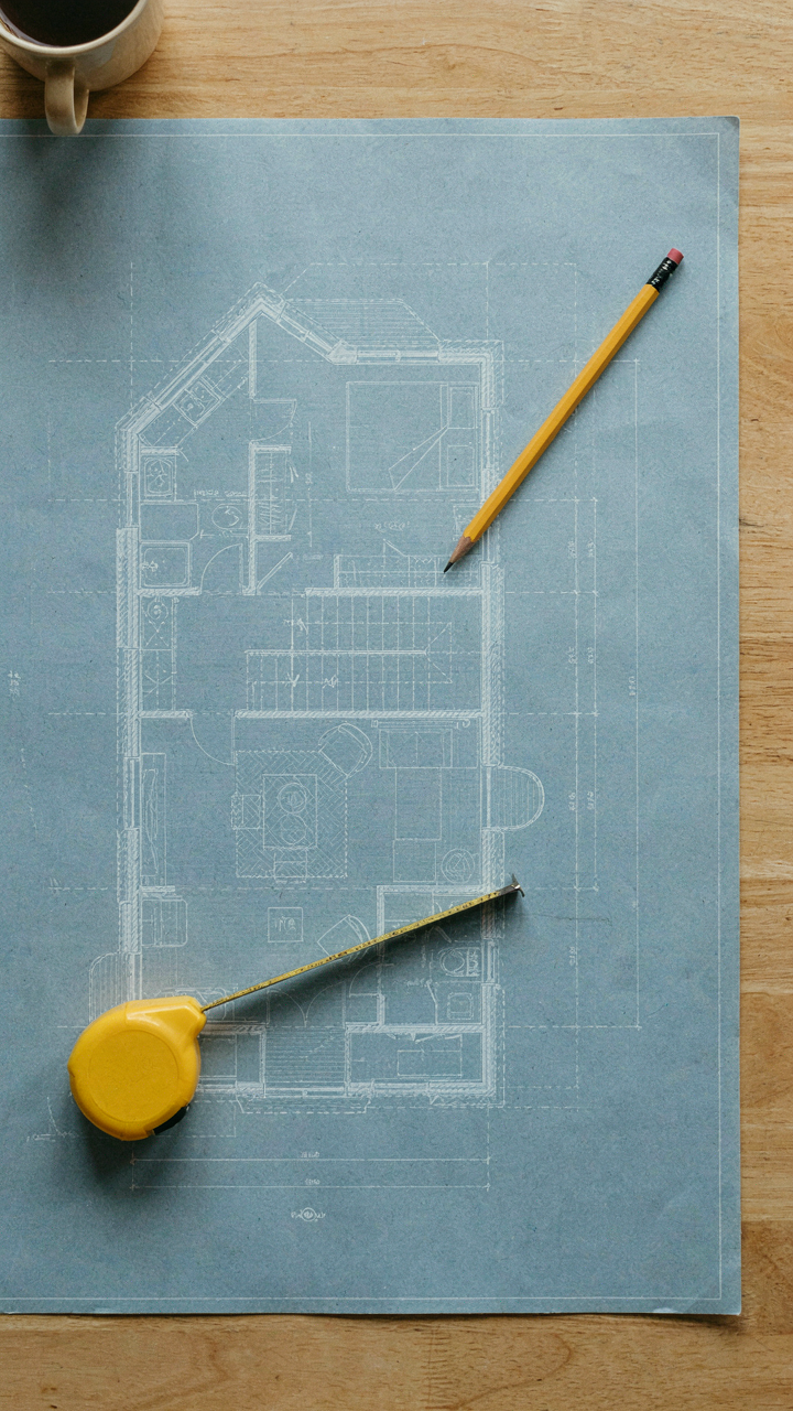 Architectural blueprint showing vertical space usage in a cabin with loft.