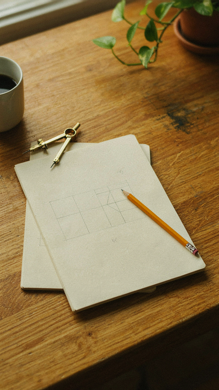 A blank architectural sketch pad with a pencil, ready for custom design.