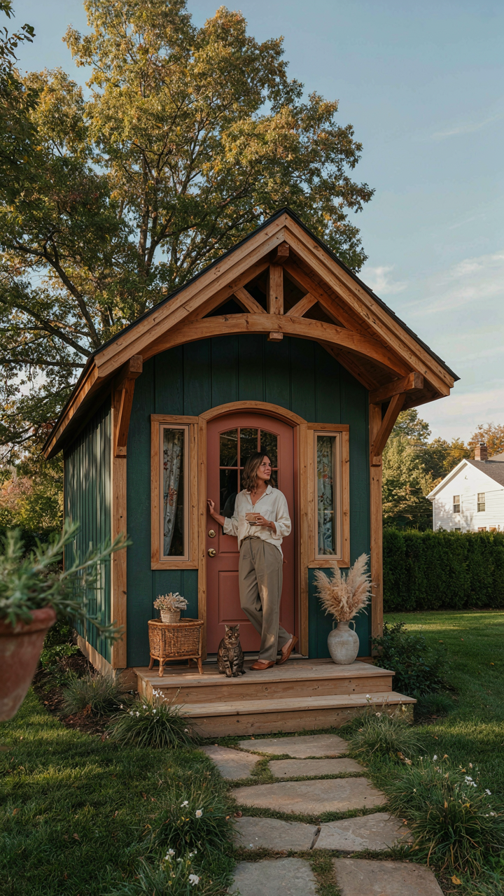 A distinctive and thoughtfully designed she shed guest house.
